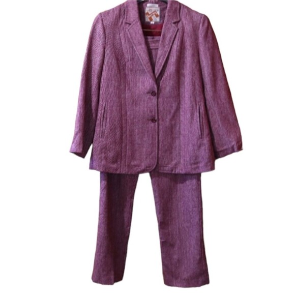 Horny Berry Vintage Purple Textured Pantsuit Jacket & Pants Professional LG - Picture 1 of 16